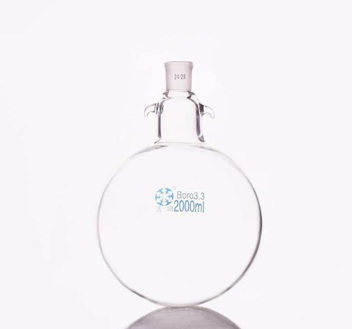 Round bottom flask with joint and hooks, capacity 50 to 20.000 ml
