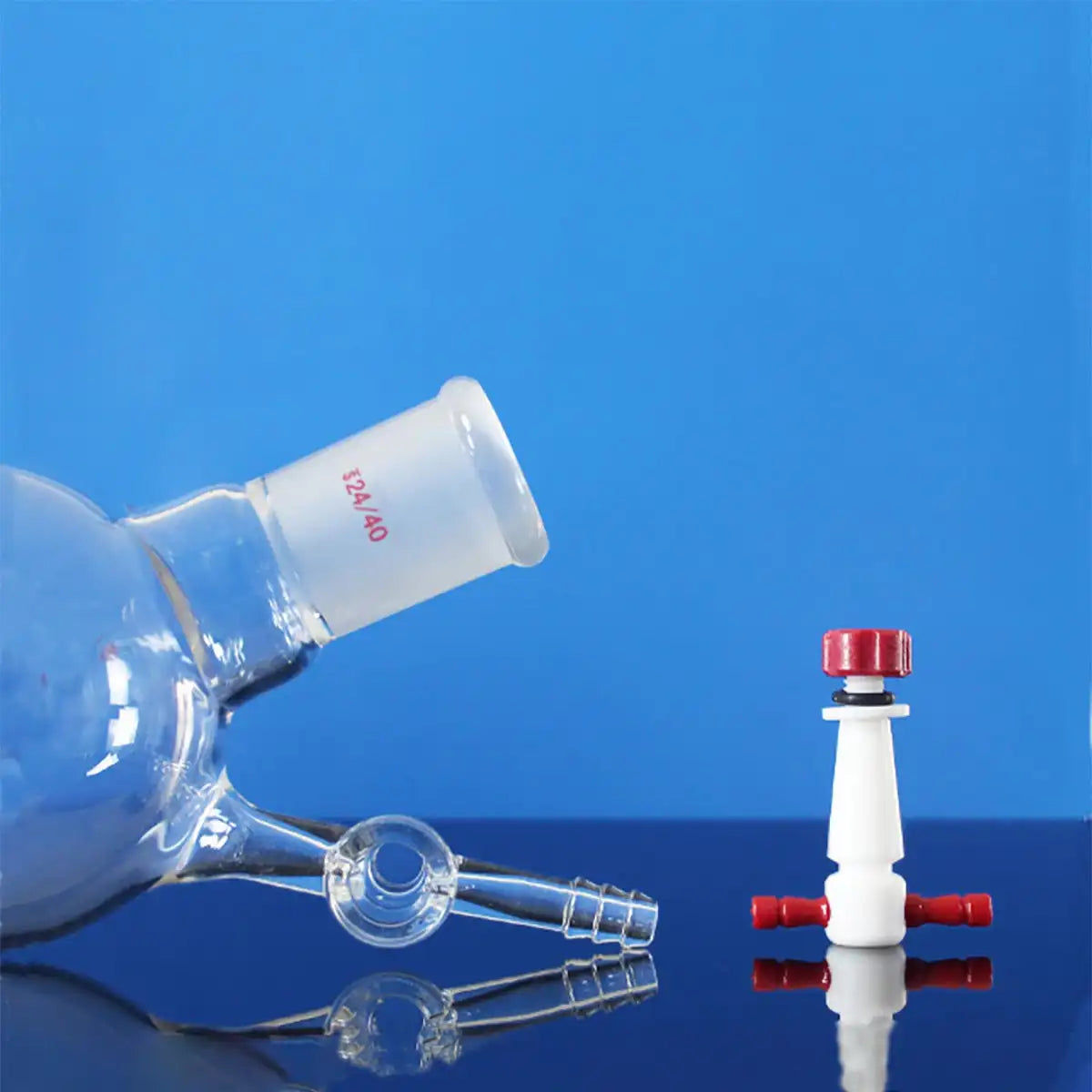 Schlenk round flask with 2 necks and PTFE stopcock on side, capacity 50 to 500 ml