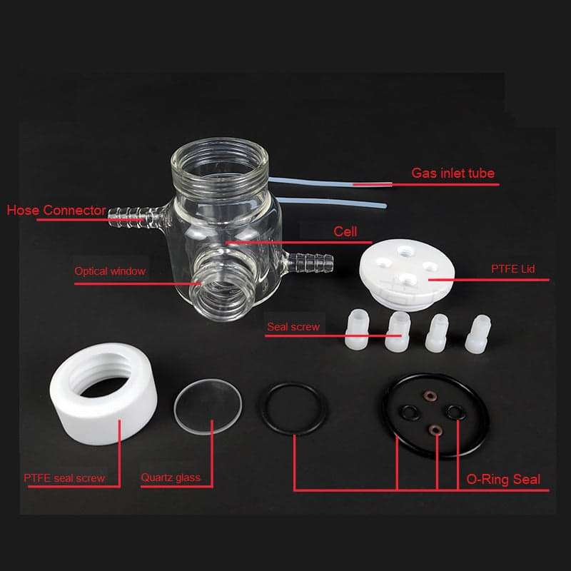 Sealed photoelectrochemical cell with water jacket, capacity 50 to 500 ml