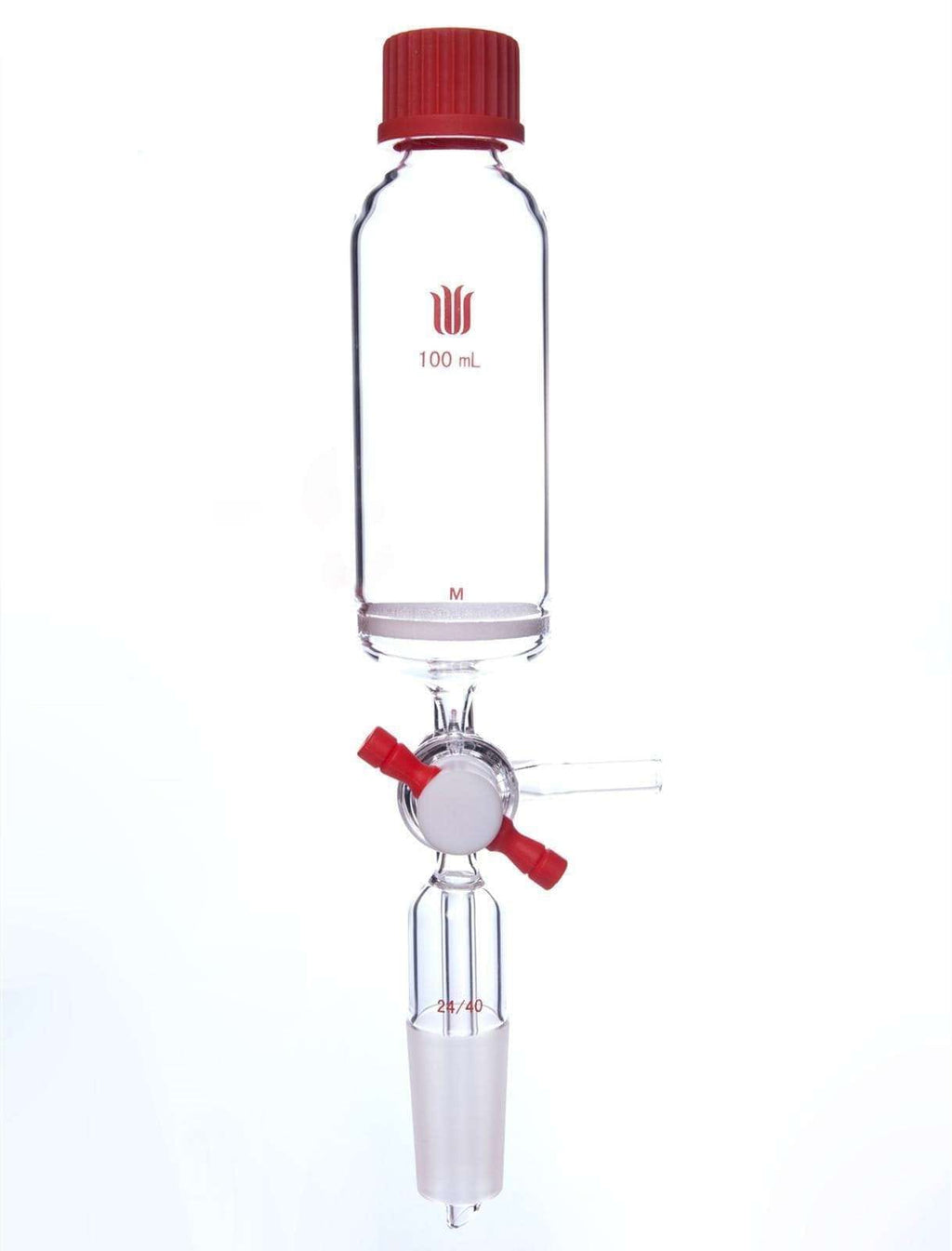 Solid-phase peptide synthesis vessel with joint and T-bore PTFE stopcock, capacity 10 to 500 ml