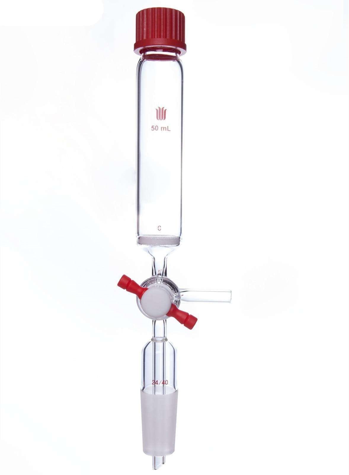 Solid-phase peptide synthesis vessel with joint and T-bore PTFE stopcock, capacity 10 to 500 ml