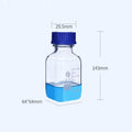 Square bottle with screw cap, clear glass, graduated, 250 ml to 1.000 ml