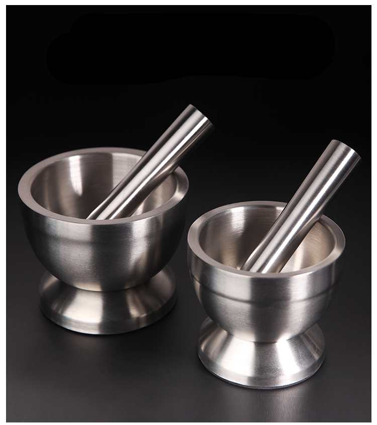 Stainless steel mortar with pestle, diameter 85 to 98 mm