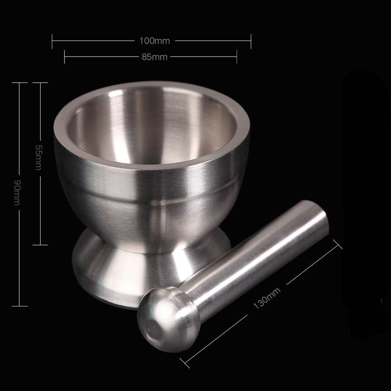 Stainless steel mortar with pestle, diameter 85 to 98 mm