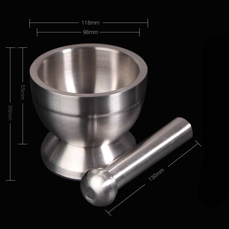 Stainless steel mortar with pestle, diameter 85 to 98 mm