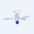 T-shaped three-way tap with glass stopcock and hose connector, tube diameter 7 to 13 mm