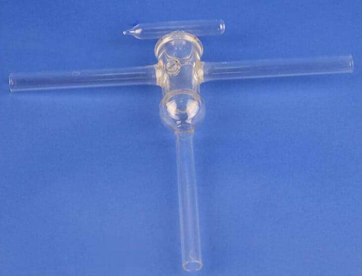 T-shaped three-way vacuum tap with glass stopcock