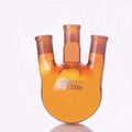 Three-necked round-bottom flask, bevelled side necks, brown glass, 100 ml to 500 ml