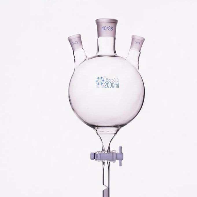 Three-Neck Round-Bottom Flask with Bottom Outlet & PTFE Stopcock, 250 to 5000 ml