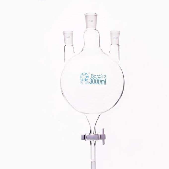 Three-Neck Round-Bottom Flask with Bottom Outlet & PTFE Stopcock, 250 to 5000 ml