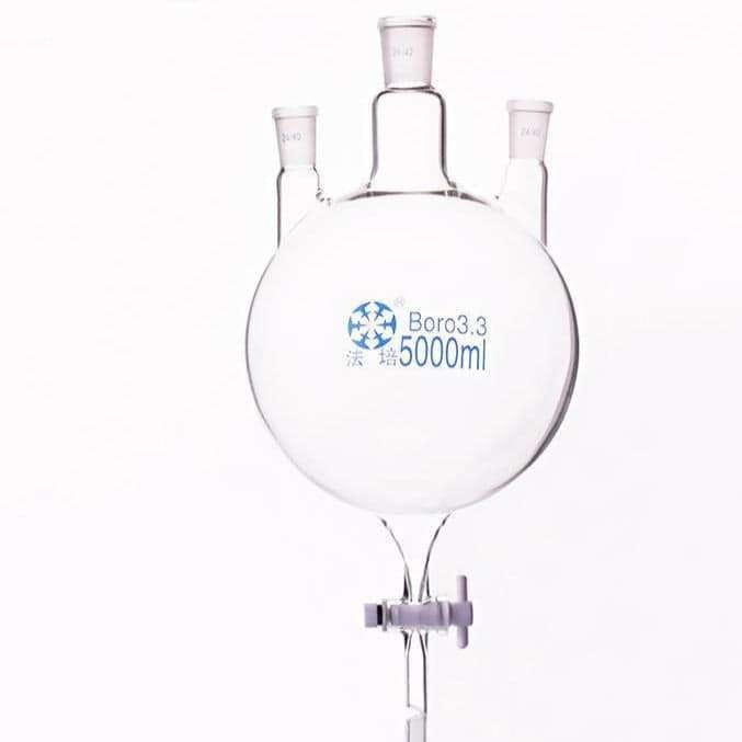 Three-Neck Round-Bottom Flask with Bottom Outlet & PTFE Stopcock, 250 to 5000 ml
