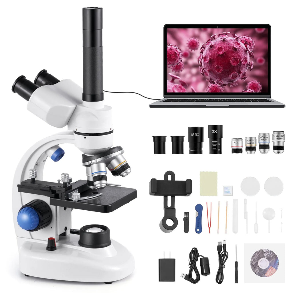 Trinocular Microscope, Professional Compound Microscope, 40-5000X Magnificatio