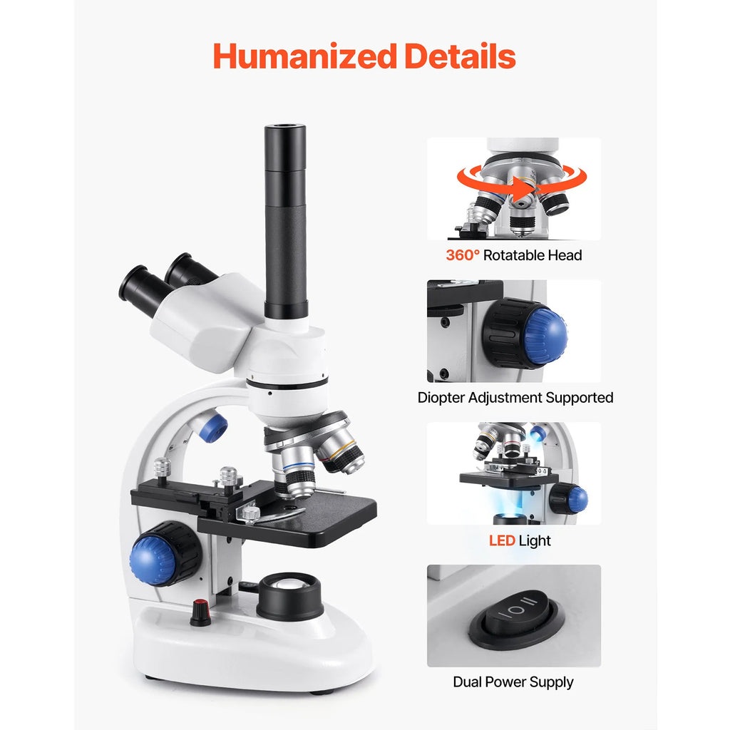 Trinocular Microscope, Professional Compound Microscope, 40-5000X Magnificatio