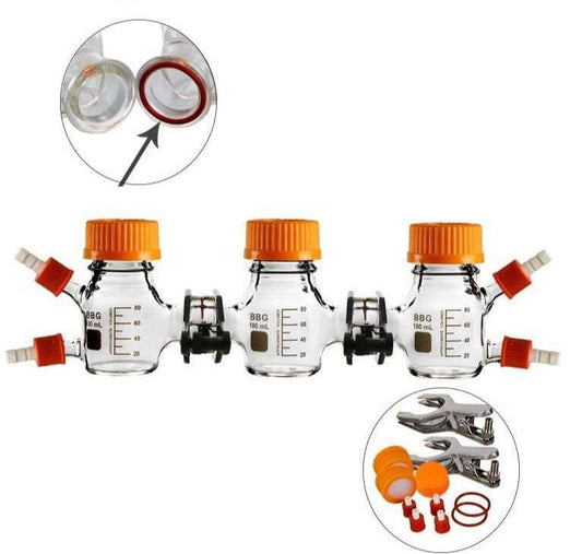 Triple chamber membrane reactor for microbial fuel cell (MFC), capacity 100 to 1.000 ml