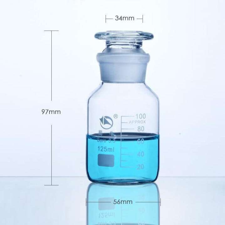Wide mouth bottle, clear glass, graduated, Capacity 60 ml to 20.000 ml