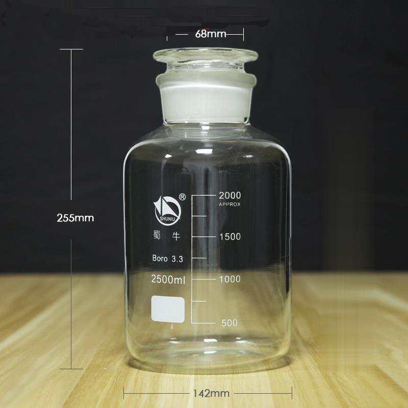 Wide mouth bottle, clear glass, graduated, Capacity 60 ml to 20.000 ml