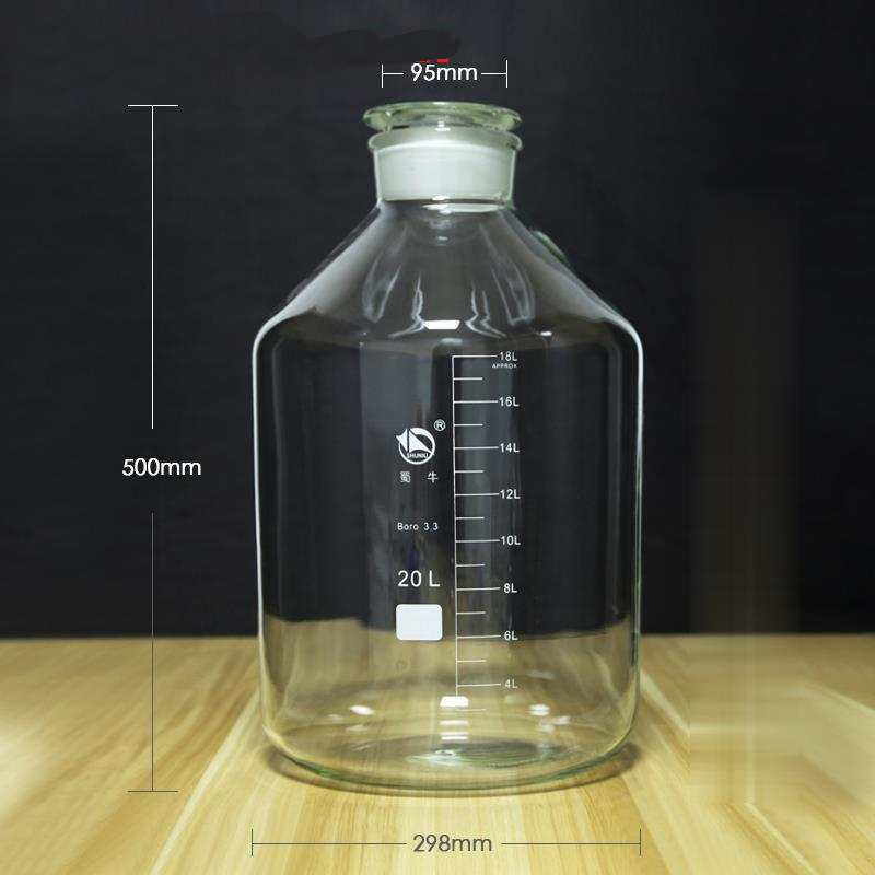 Wide mouth bottle, clear glass, graduated, Capacity 60 ml to 20.000 ml