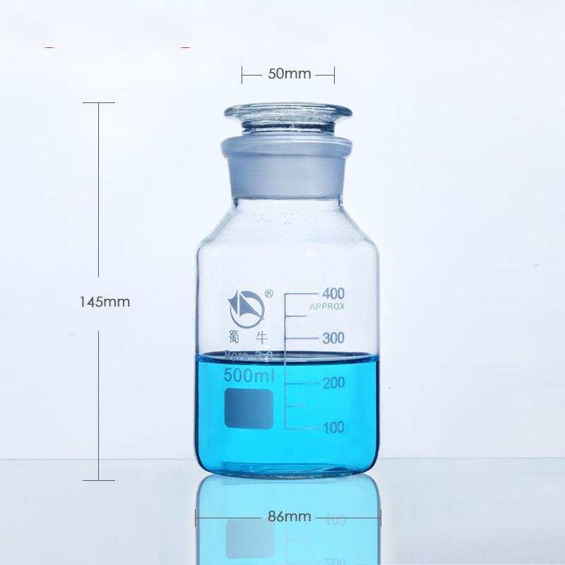 Wide mouth bottle, clear glass, graduated, Capacity 60 ml to 20.000 ml
