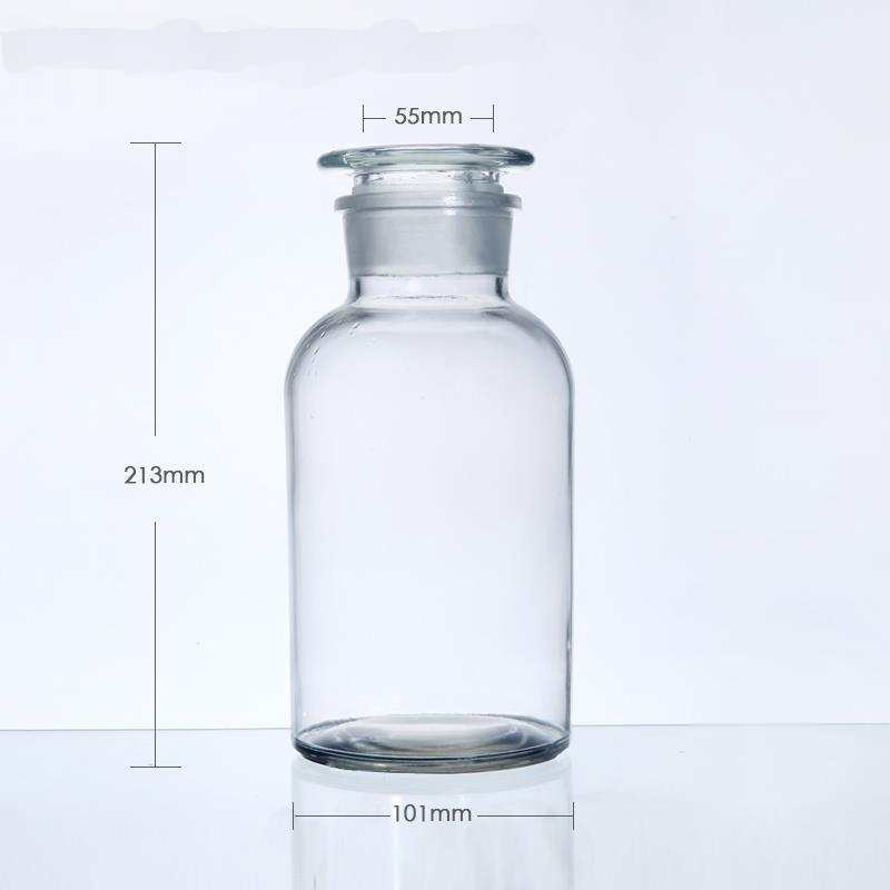 Wide mouth bottle, clear glass, ungraduated, 30 ml to 1.000 ml