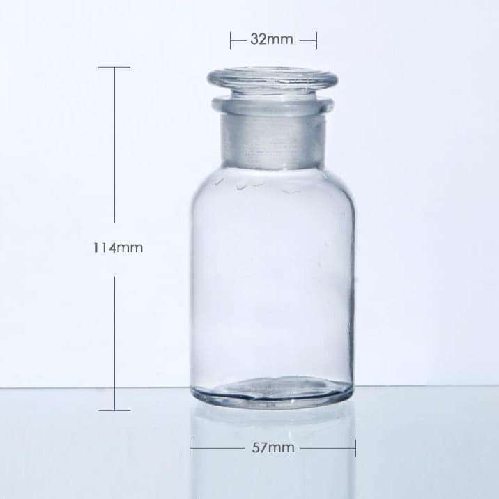 Wide mouth bottle, clear glass, ungraduated, 30 ml to 1.000 ml
