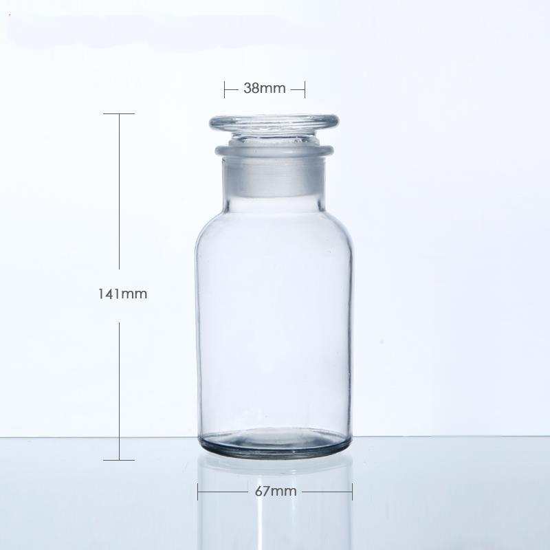Wide mouth bottle, clear glass, ungraduated, 30 ml to 1.000 ml