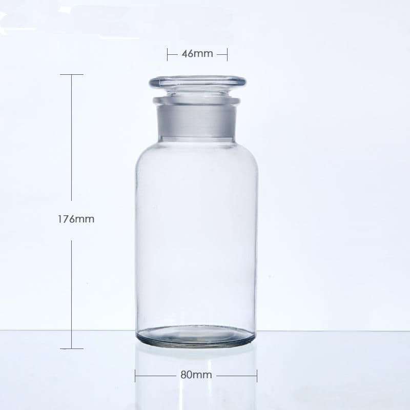 Wide mouth bottle, clear glass, ungraduated, 30 ml to 1.000 ml