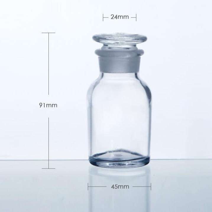 Wide mouth bottle, clear glass, ungraduated, 30 ml to 1.000 ml