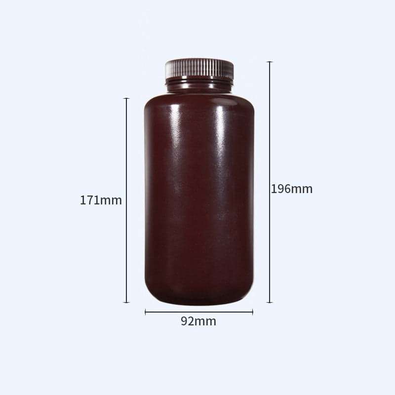 Wide mouth bottles with screw cap, Plastic PP ,brown, capacity 8 ml to 1000 ml