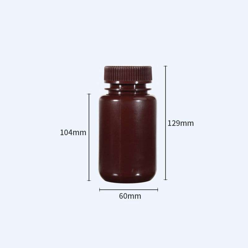 Wide mouth bottles with screw cap, Plastic PP ,brown, capacity 8 ml to 1000 ml