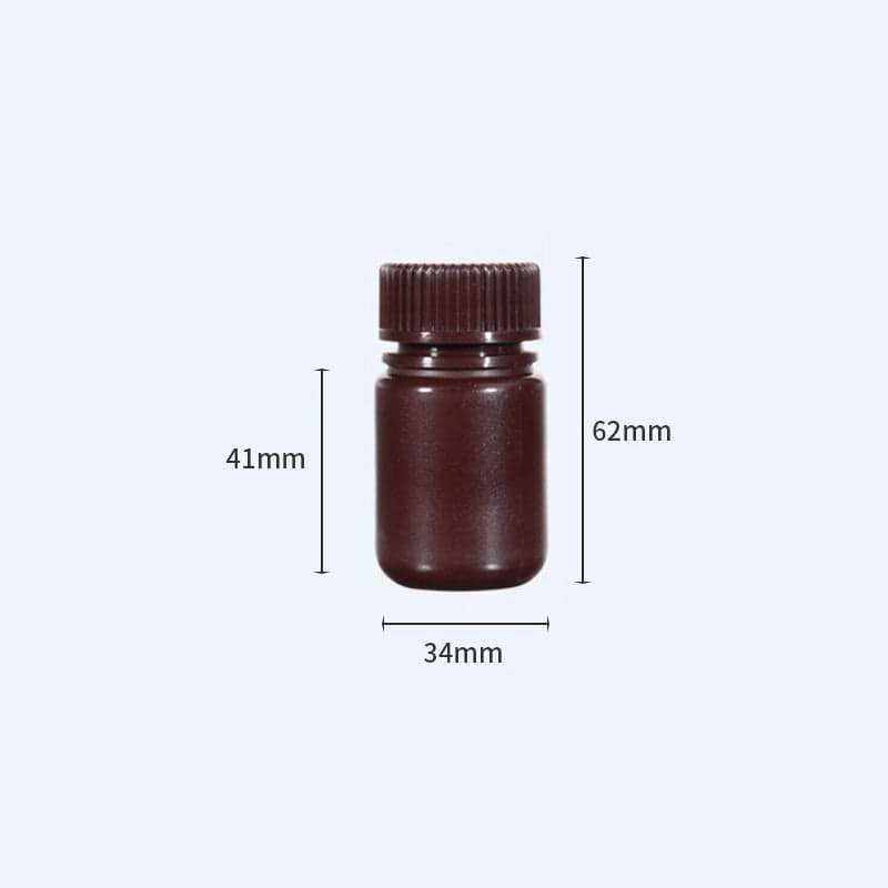 Wide mouth bottles with screw cap, Plastic PP ,brown, capacity 8 ml to 1000 ml