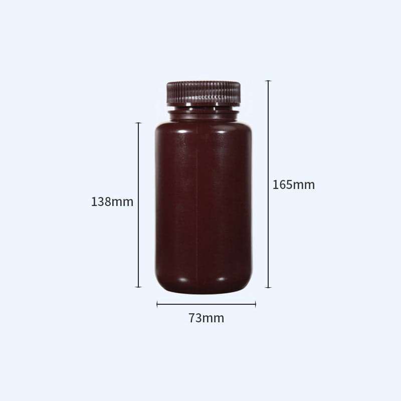 Wide mouth bottles with screw cap, Plastic PP ,brown, capacity 8 ml to 1000 ml