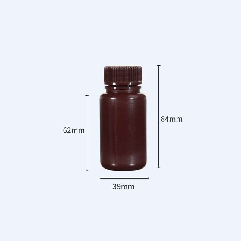 Wide mouth bottles with screw cap, Plastic PP ,brown, capacity 8 ml to 1000 ml