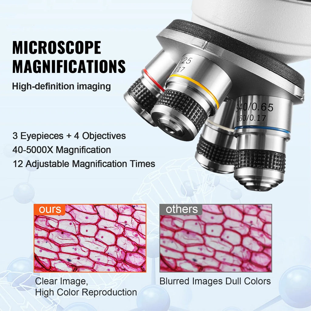 40X-5000X Magnification Trinocular Compound Lab Microscope