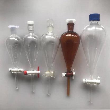Glass pear-shaped separating funnel with PTFE stopcock