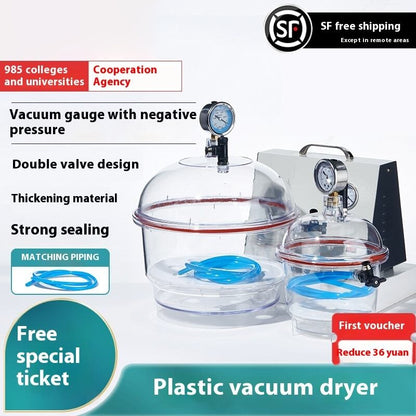 150 250mm Plastic Vacuum Dryer Double Valve Pressure Gauge Transparent Moisture-Proof Cylinder Pump