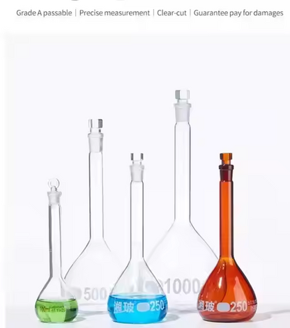Class A Laboratory Volumetric Flask Transparent Glass 5ml to 2000ml Range for Laboratory Bottles