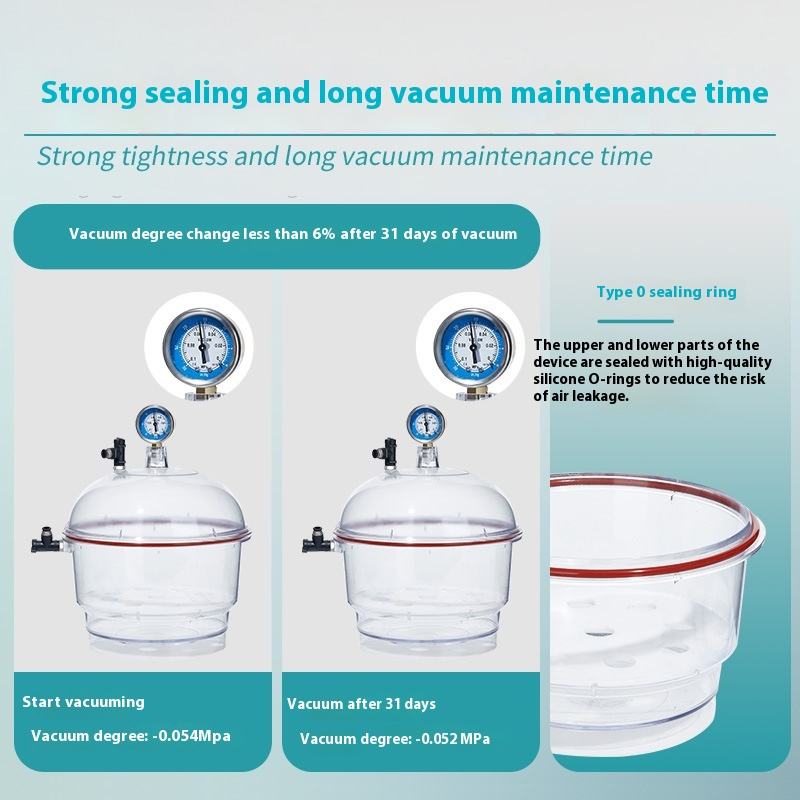 Transparent PC Laboratory Vacuum Dryer Cover Double Valve Pressure Gauge Moisture-Proof Cylinder
