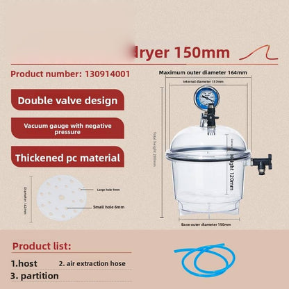 Transparent PC Laboratory Vacuum Dryer Cover Double Valve Pressure Gauge Moisture-Proof Cylinder
