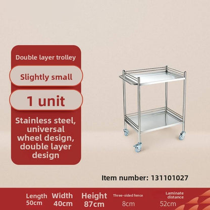 Double-Layer Thickened Stainless Steel Trolley Universal Wheels Available Large Small Sizes