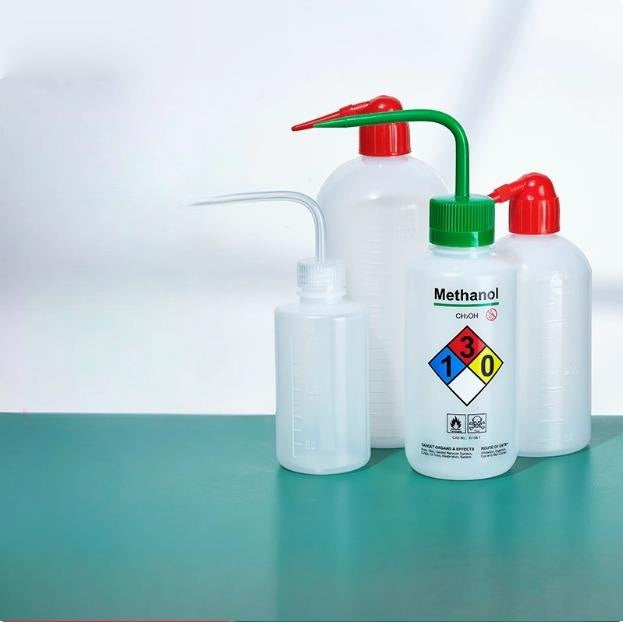 Plastic Safety Bottle with Graduated Red & White Head Curved Spout for Ethanol Cleaning Laboratory