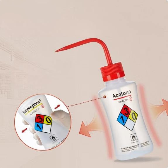 Plastic Safety Bottle with Graduated Red & White Head Curved Spout for Ethanol Cleaning Laboratory