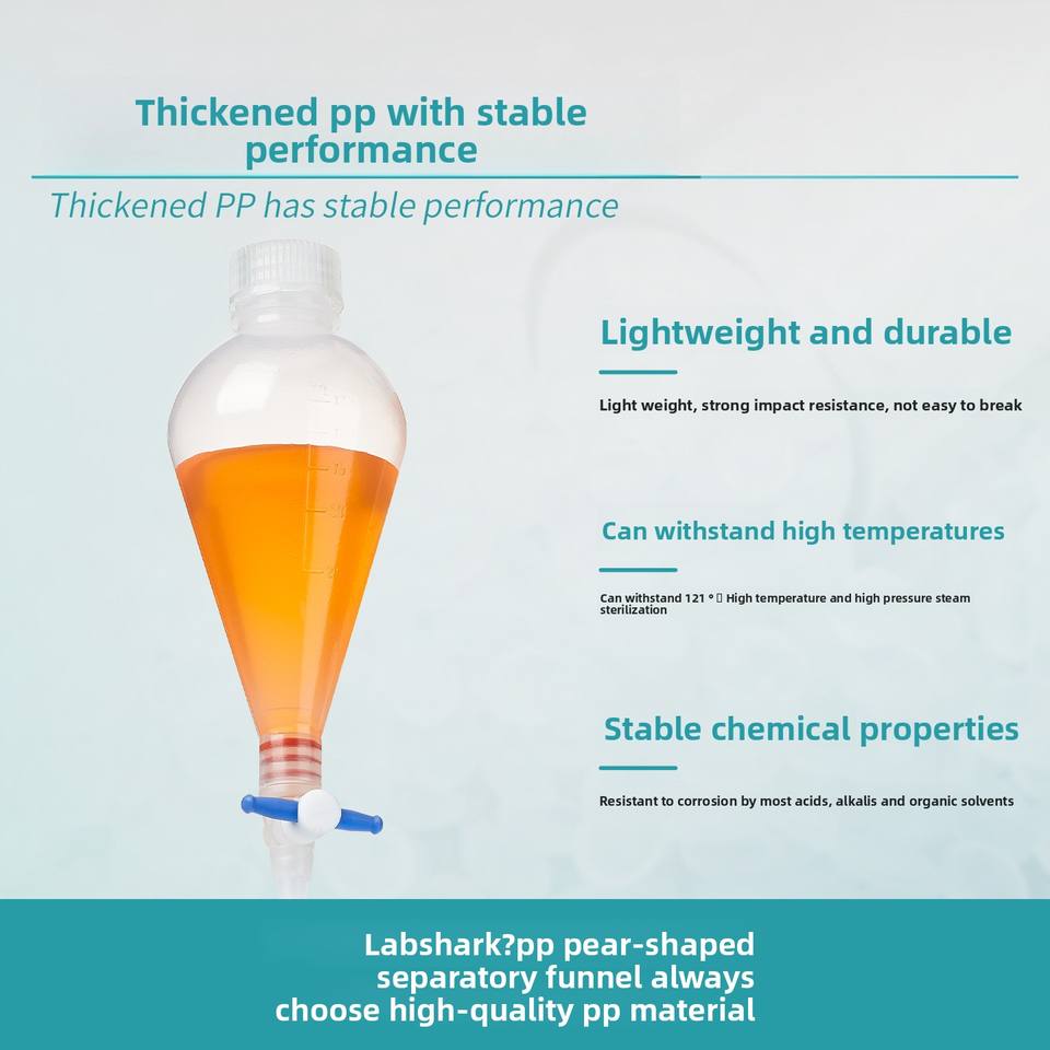 Pear Shape Plastic Separatory Funnel PP Material with Screw Plug and PTFE Stopper 125/250/500/1000