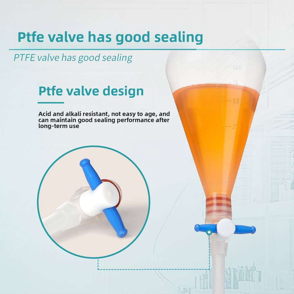Pear Shape Plastic Separatory Funnel PP Material with Screw Plug and PTFE Stopper 125/250/500/1000