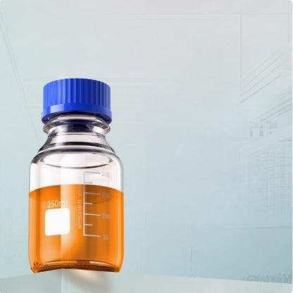 250ml Borosilicate Glass Round Laboratory Bottle with Blue Screw Cap for Media Storage and Reagents