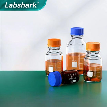 250ml Borosilicate Glass Round Laboratory Bottle with Blue Screw Cap for Media Storage and Reagents