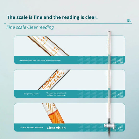 Glass and PTFE Acid Titration Tube for Laboratory Use with Fixed Rack