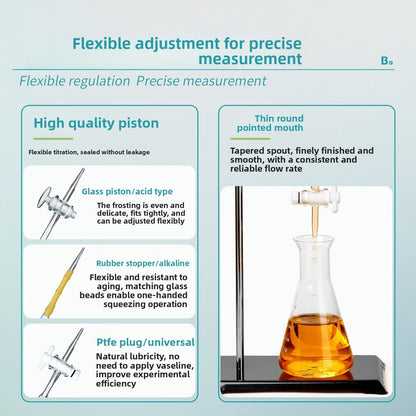 Glass and PTFE Acid Titration Tube for Laboratory Use with Fixed Rack