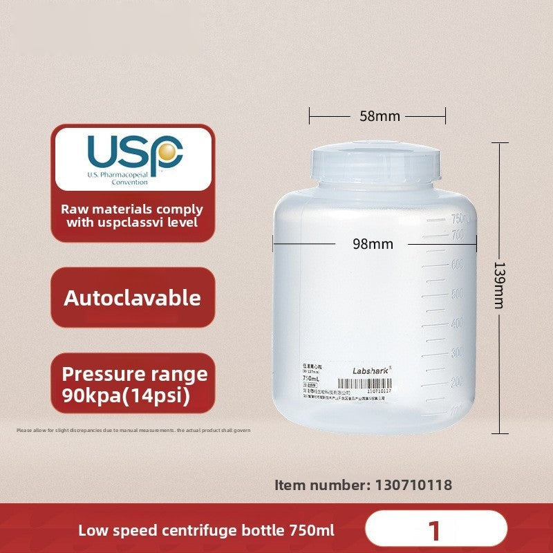 High-Speed Centrifuge Bottle Plastic Flat Bottom High Temperature Resistant USP Class VI PP Screw