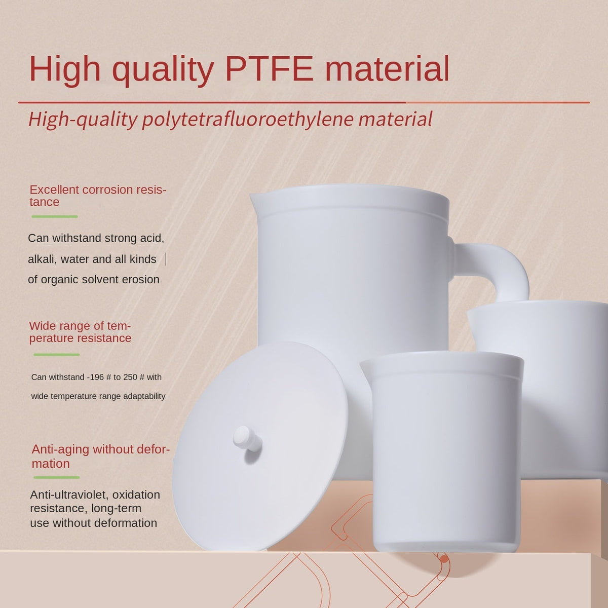 PTFE Beaker with Scale High Temperature Resistant Acid & Alkali Compatible Thickened Design