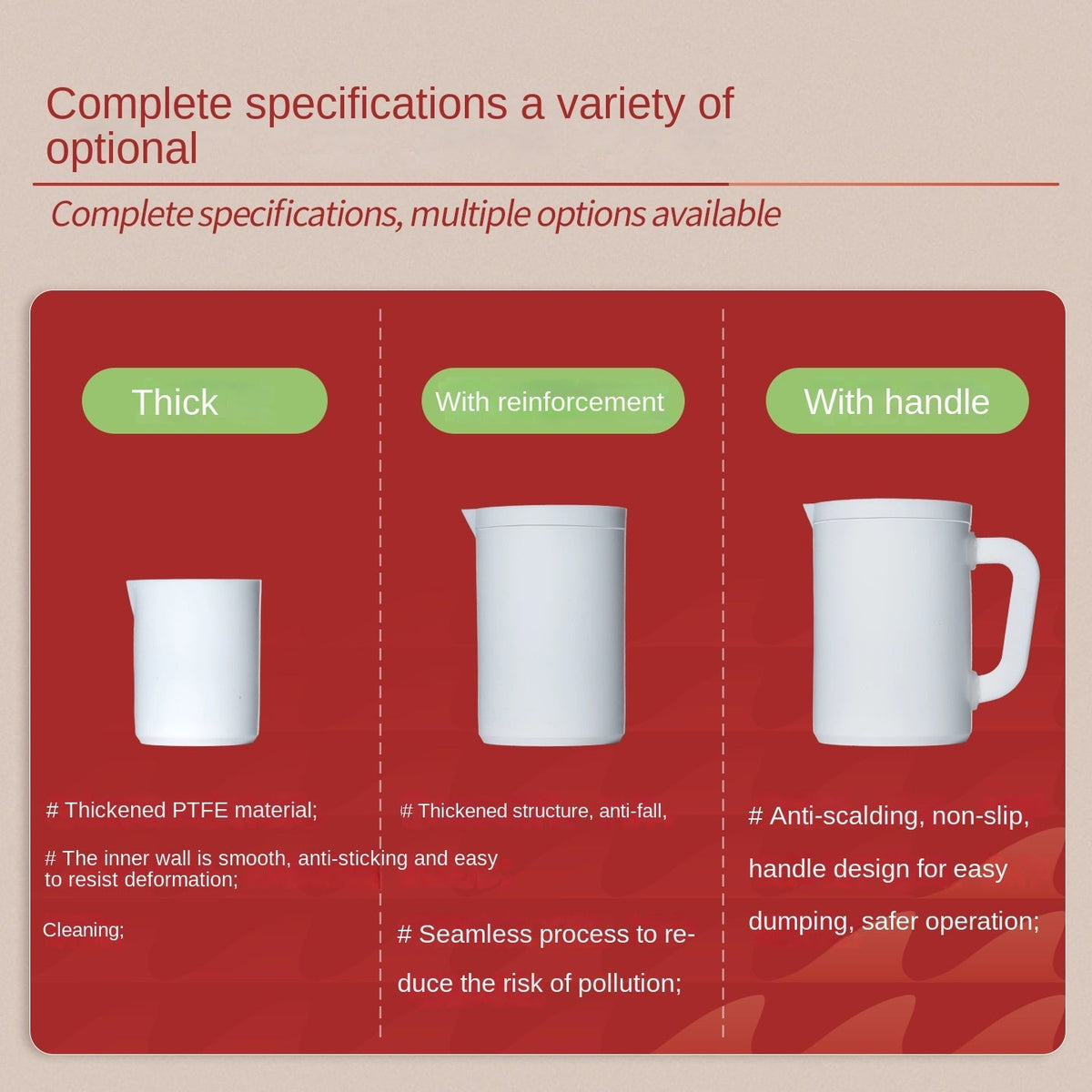 PTFE Beaker with Scale High Temperature Resistant Acid & Alkali Compatible Thickened Design